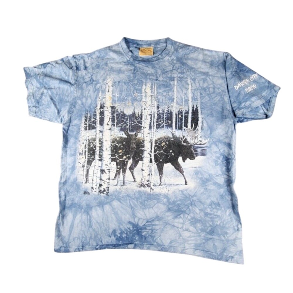 The Mountain Shirt Mens XL Blue Moose Yukon Dawson City Graphic Tee Tie Dye